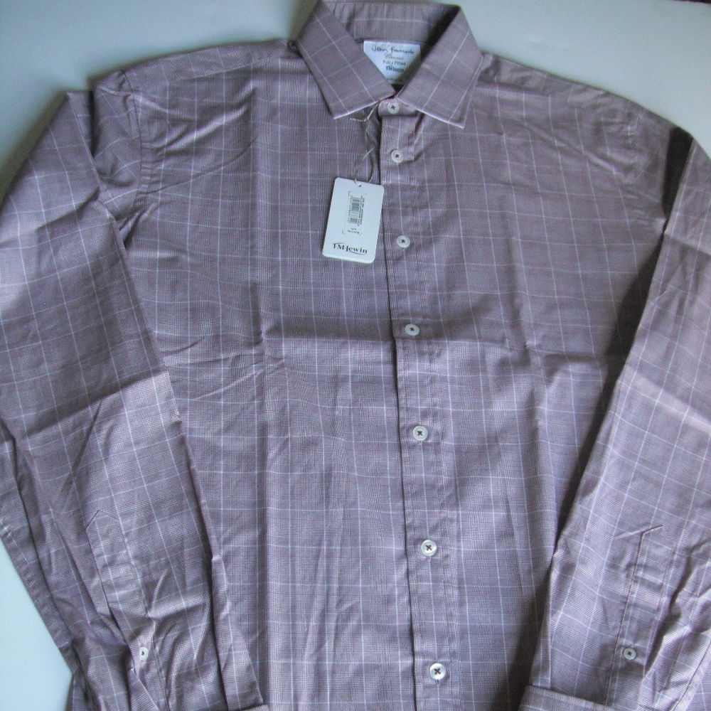 T.M.Lewin Burgandy with white Plaid Long Sleeve